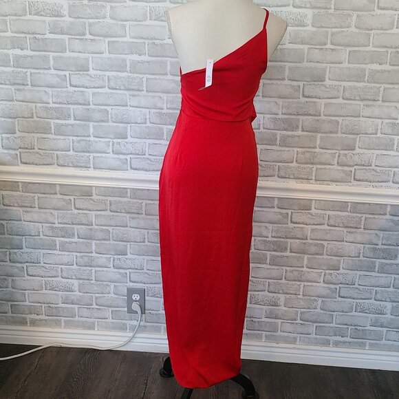 ASOS Satin One Shoulder Strappy Red Maxi Dress w/ Slit NEW 4 Dance Party Formal - Picture 3 of 11